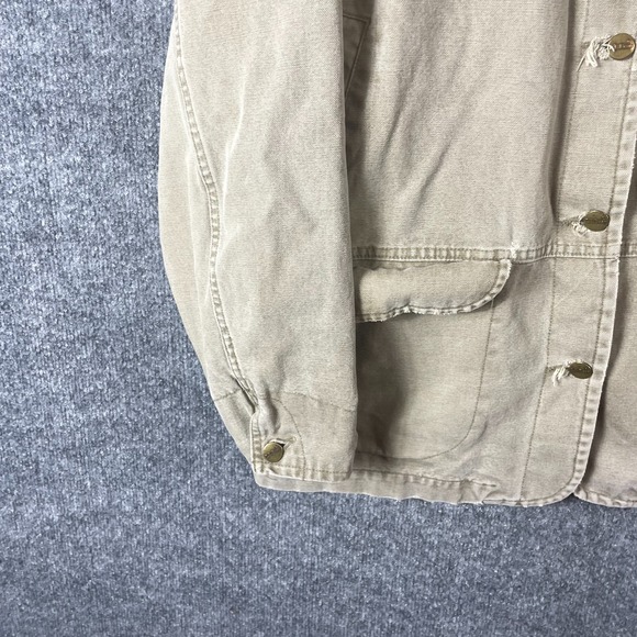 Vtg LL Bean Jacket Womens Large Beige Canvas Chore Barn Coat Shacket 80s Retro - Picture 7 of 16